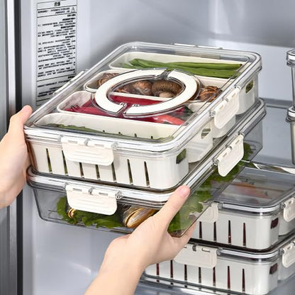 Divided Veggie Tray with Lid and Handle 4 Compartment Serving Tray Portable Travel Snack Storage Containers Stackable Snackle Box Charcuterie Container for Fruit