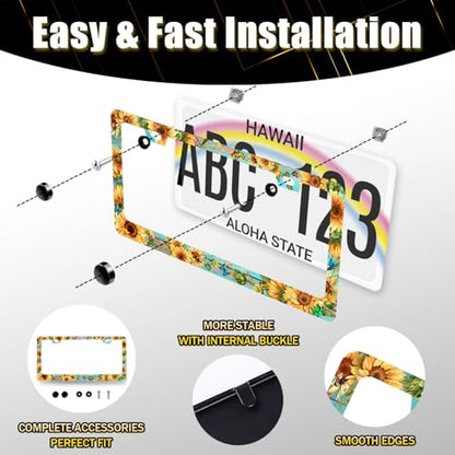 Butterfly Sunflower License Plate Frame Floral Flowers License Plate Holder