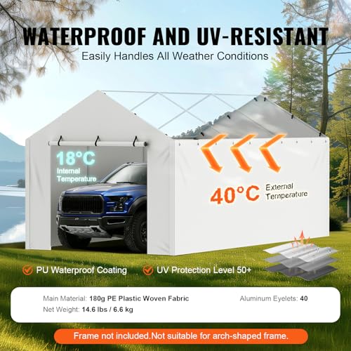 Carport Replacement Canopy Cover Side Wall 10 x 20 ft