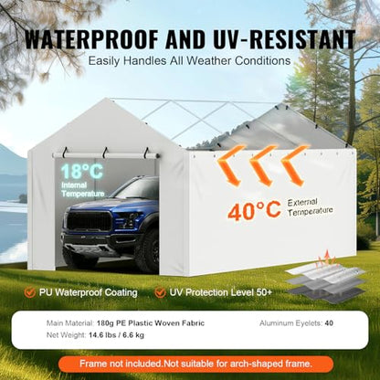 Carport Replacement Canopy Cover Side Wall 10 x 20 ft