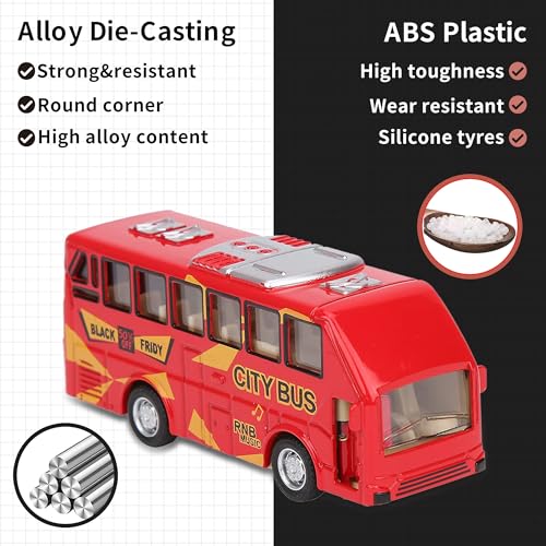 Double Decker Bus Open Door Die Cast Metal Toy Cars Pull Back 5 Pack (5 Count)