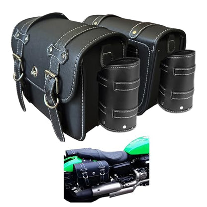 Faux Leather Motorcycle Saddlebags with Lock & Water Bottle Bag