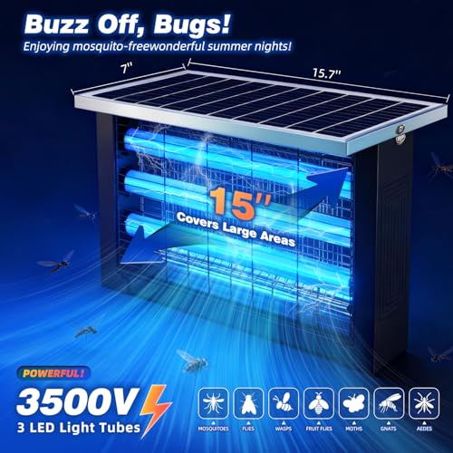 Powerful Large Solar Bug Zapper for 3000 sq.ft with 13FT Extension Cord