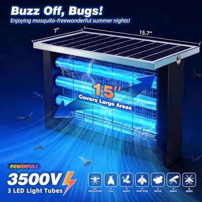 Powerful Large Solar Bug Zapper for 3000 sq.ft with 13FT Extension Cord