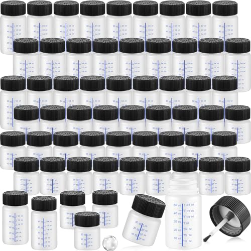 60 Pcs Touch up Paint Bottles with Applicator Brush and Lids 2 oz and 1 oz Liquid Capacity Plastic Leftover Touch up Paint Container with Mixing Ball for Fixing Wall Stone Chip Car Surface