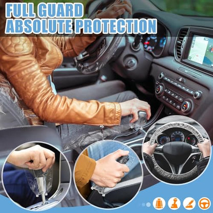 125 PCS Disposable Car Seat Covers Clear Plastic Vehicle Seat Protector Set with Steering Wheel