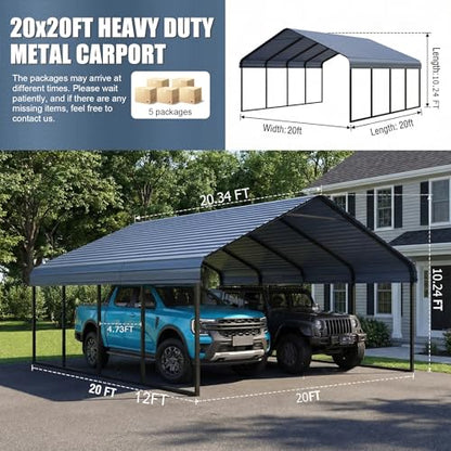 20x20 FT Carport Heavy Duty Metal Covered Carport Car Port with Galvanized Steel Roof & Frame
