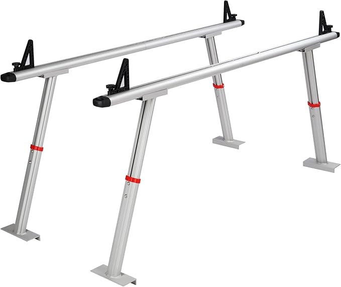 VEVOR Truck Rack, 19-34in Adjustable Height Ladder Rack for Truck, Aluminum 800 lbs Capacity with 8 Non-Drilling C-Clamps, Heavy Duty Truck Bed Rack Two-Bar Set for Kayak, Surfboard, Lumber, Ladder