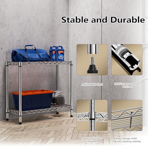 MZG 220 lbs 2 Tier Storage Rack Metal Wire Shelving Unit