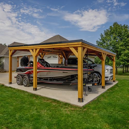 Kingsport 20' x 20' Cedar Wood Outdoor Carport Garage with Heavy