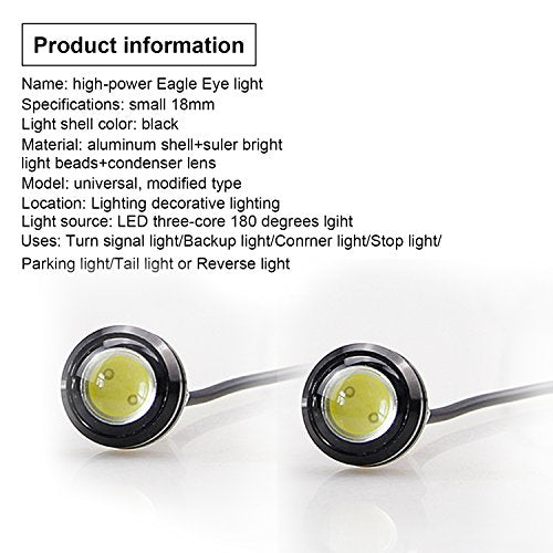 10Pcs 18mm 12V Red Eagle Eye LED Car Fog DRL Daytime Running Light Backup Reverse Tail Rock Lights Small bulb (10 Count)