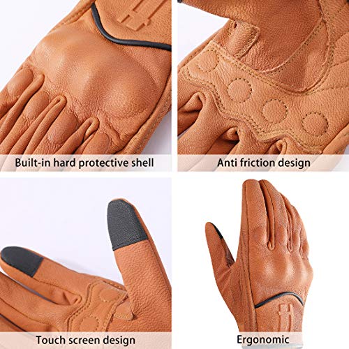 Mens Full Finger Touchscreen Motorcycle Gloves GM028 Tan L