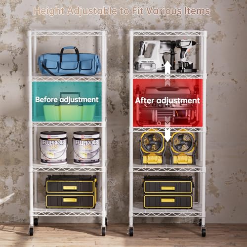 5 Small Wire Shelves Kitchen Pantry Close Home Organizers and Storage Bathroom Shelf Laundry Room Organization Adjustable Book Metal Garage Shelving Unit