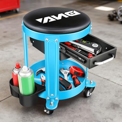 Round Mechanics Roller Seat Creeper Stool with Padded Cushion