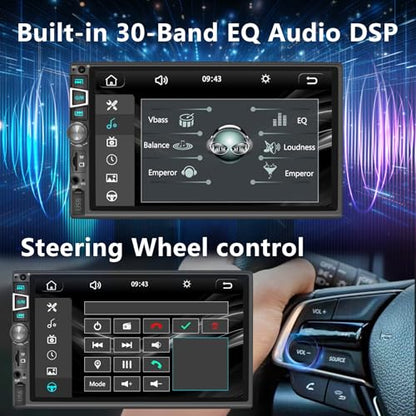 Double Din Car Stereo Compatible with Wireless Carplay&Android Auto&Mirror Link
