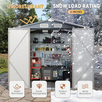 7.3'x5.3' Shed with Floor Galvanized Steel Outdoor Storage Shed Brown