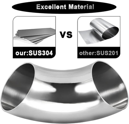 Cotonake 4.5 Inch Exhaust Elbow Pipe 90 Degree Bend Elbow for Car Modified Exhaust System 4.5" Piping Silver Tone，Stair Handrail (1pcs)