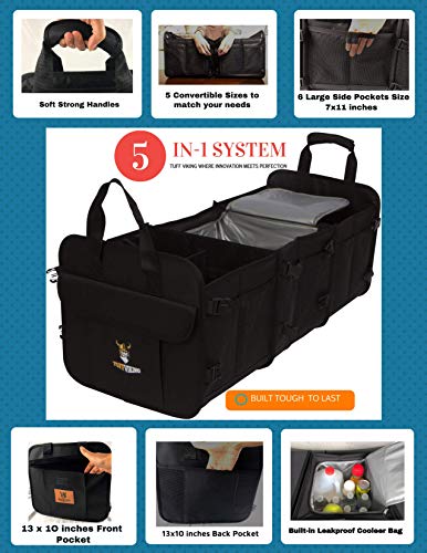Convertible Large 3 Compartment SUV Trunk Organizer with Cover