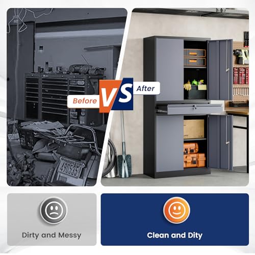 Metal Garage Storage Cabinet with Locking Doors and Adjustable Shelves