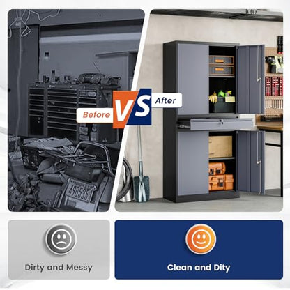 Metal Garage Storage Cabinet with Locking Doors and Adjustable Shelves