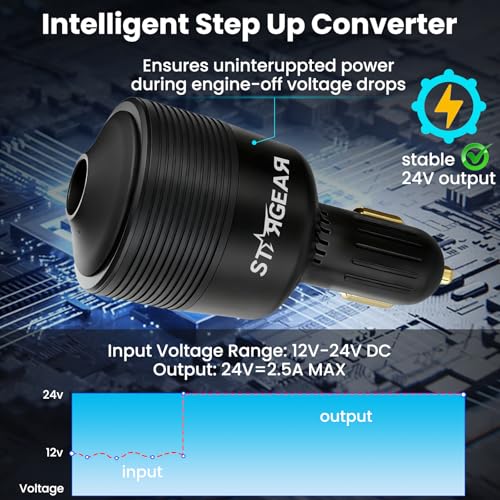 Starlink Mini Car Adapter 12V to 24V DC Step Up Converter with 60W Car Cigarette Lighter Adapter