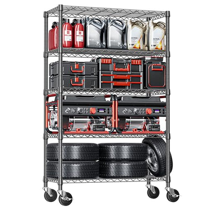 5 Tier Adjustable Heavy Duty Steel Wire Shelving Unit with Wheels (5 Count)