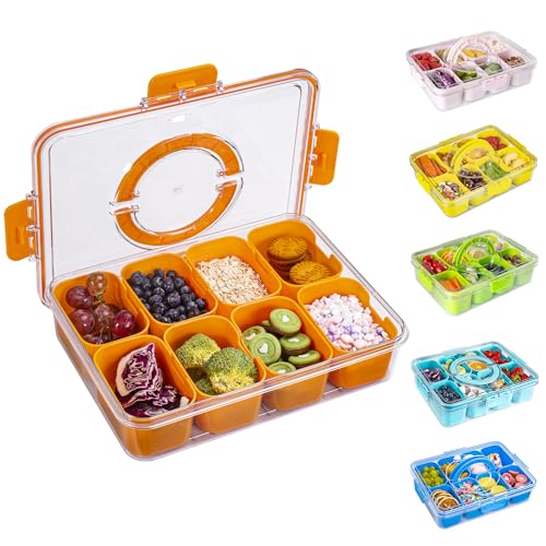 Divided Snack Serving Tray with Lid and Handle Travel Snackle Charcuterie Container Portable Storage Organizer for Candy (28 Ounce)