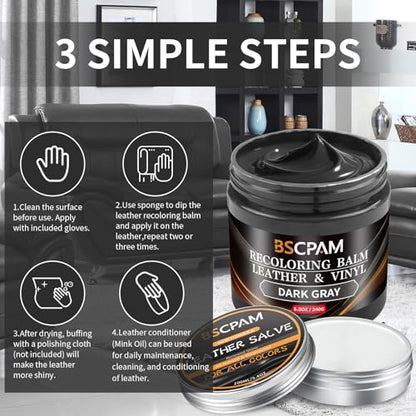 Dark Gray Leather Recoloring Balm with 100ml Mink Oil