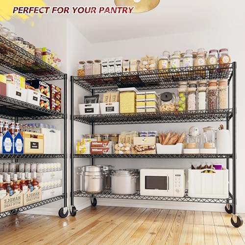 55.52''W Storage Shelves 2480LBS Wire Shelving Unit with Wheels Heavy Duty Metal Shelves for Storage Adjustable Garage Storage Rack Pantry Shelf (3 Count)