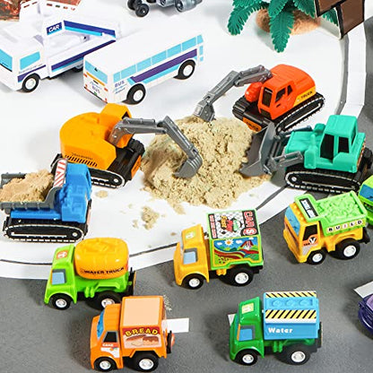 25 Pieces Pull Back Cars and Trucks Toy Vehicles Set for Kids