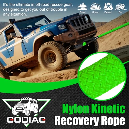 1" x30ft Kinetic Recovery Rope 46.5K lbs Heavy Duty Tow Strap Green