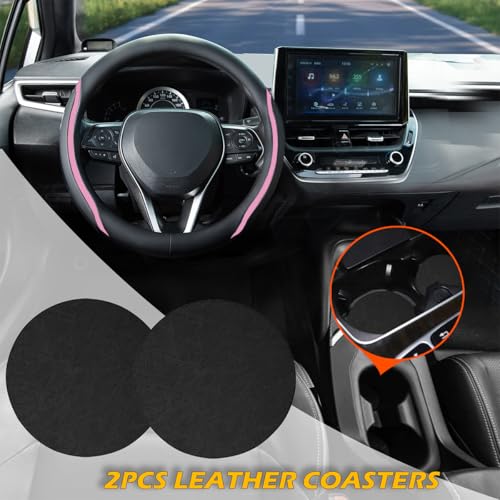 Steering Wheel Cover Black and Pink Leather Universal 14.5 (3 Count)