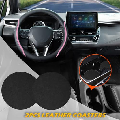 Steering Wheel Cover Black and Pink Leather Universal 14.5 (3 Count)