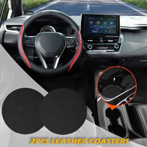 Steering Wheel Cover Black and Red Leather Universal 14.5 (3 Count)
