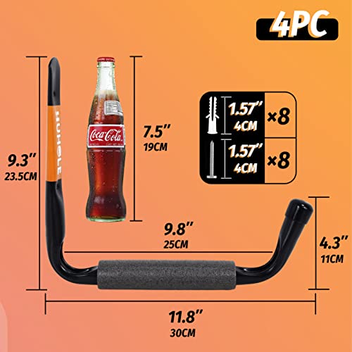 4 Pack 9.8 Inch Jumbo Garage Storage Hooks (4 Count)