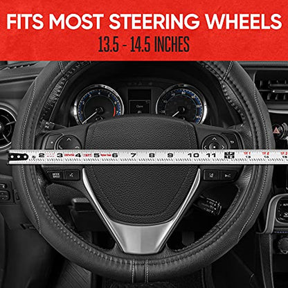 GripDrive Faux Black Leather Steering Wheel Cover for Car Truck Van SUV