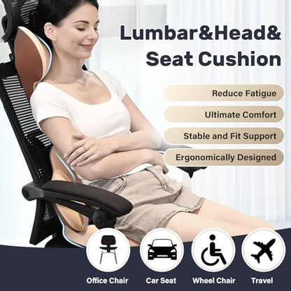 Car Seat Cushion and Lumbar Support with Headrest Pillow Memory Foam Ergonomic Back Support Driving Seat Cushion Neck Head Pillow