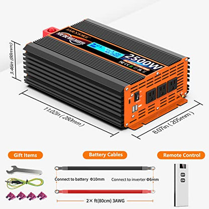 2500 Watt Pure Sine Wave Power Inverter 12V DC to 110V 120V Converter for Family RV Off Grid Solar System Car with Type