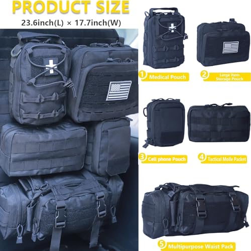 Universal Tactical Car Seat Back Organizer Bag Tactical Molle Vehicle Organizers Panel Vehicle Protector Organizers with 5 Detachable Pouches for Car