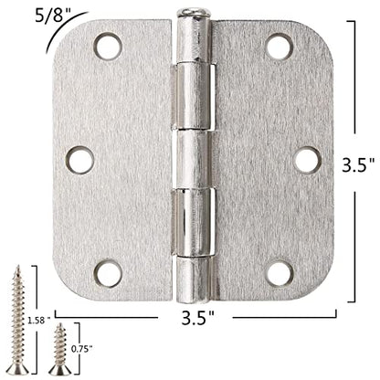 3 1/2" Satin/Brushed Nickel Door Hinges 3.5" 5/8" Rounded 30 Pack