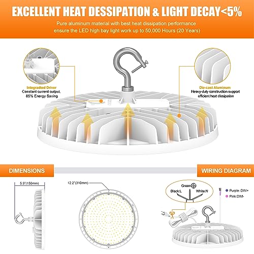 10 Pack LED High Bay Light 240W 200W 150W Adjustable