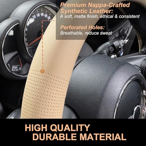 Nappa Leather Steering Wheel Cover Universal 15 Inch