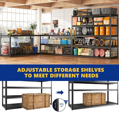 Garage Shelving 48.2" W Storage Shelves 3000LBS Metal Shelving Heavy Duty Adjustable Metal Shelf 5 Tier Pantry Shelves for Basement Warehouse Supermarket 72.2" H x 24.2" D x 48.2" W (4 Count)