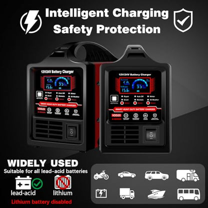 Car Battery Charger 12V 24V Portable Automotive Trickle Charger Battery Maintainer for AGM Car Truck Motorcycle RV Deep Cycle Repair