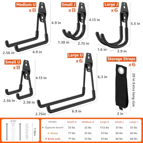 42 Pack Heavy Duty Wall Mount Garage Hooks