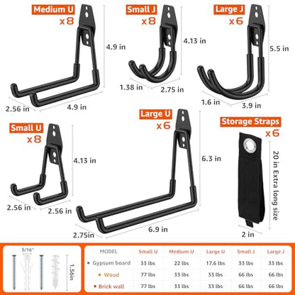 42 Pack Heavy Duty Wall Mount Garage Hooks