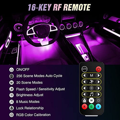 4PCS USB Car Interior Lights Dream Color App and Remote Control