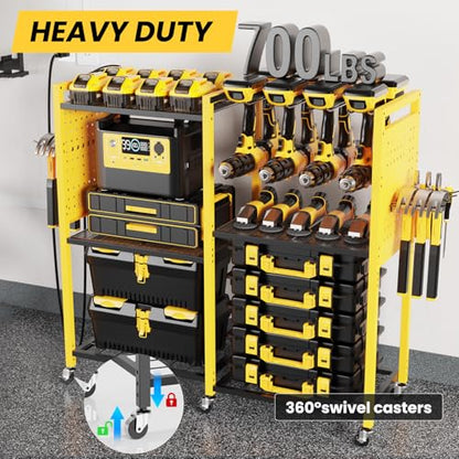Heavy Duty Power Tools Organizer Cart with Charging Power Strip