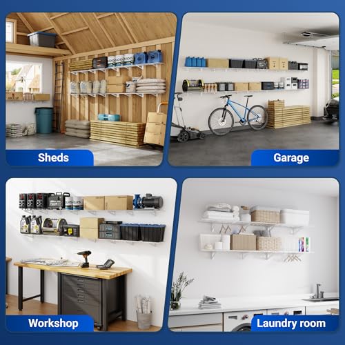 12-inch-by-72-inch Wall Shelf Garage Storage Rack Wall Mounted Floating Shelves,1x6ft,White, 2-Pack, Classic Series (2 Count)
