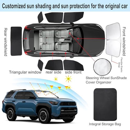 Window Shades for Toyota 4Runner 2025 2026 Accessories Car Side Full Windows Rear Triangular Windshield Sun Shade Sun UV Rays & Privacy Protection for Camping 8PCS (8 Count)